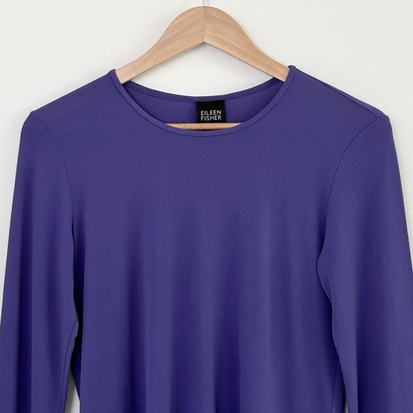 Eileen Fisher Women S Purple Iris Long Sleeve 100% Silk Stretch Pullover Top NWT - Picture 2 of 12